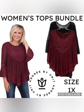 Womens Clothes 4 Piece Bundle Andree by Unit Bell Sleeve Embroidered Top Size 1X
